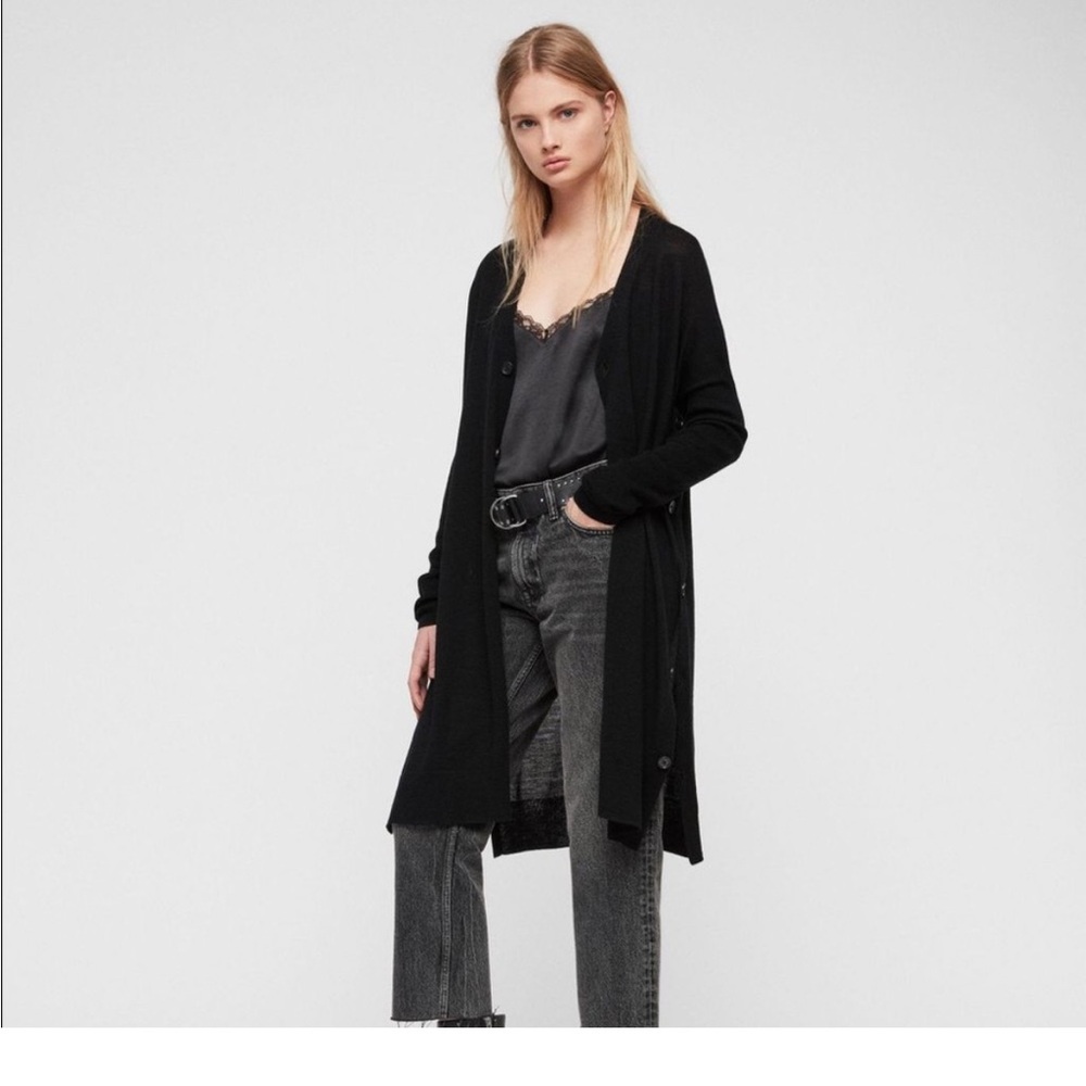 ALL-SAINTS MORI MERINO WOOL LONG CARDIGAN SWEATER BLACK SIZE MEDIUM NEW - Picture 2 of 14